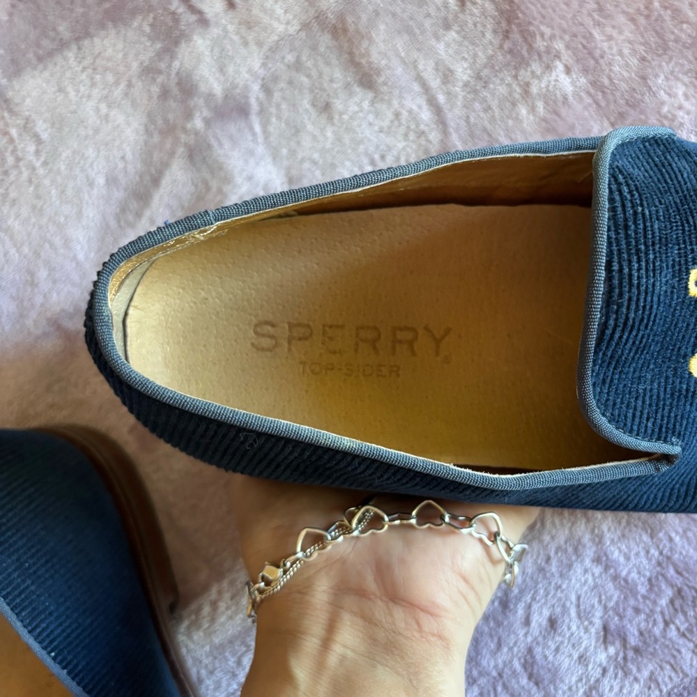 Sperry Top-Sider Mens Navy Corduroy Anchor Smoking Slippers Loafers STS18369 8 - Picture 6 of 8